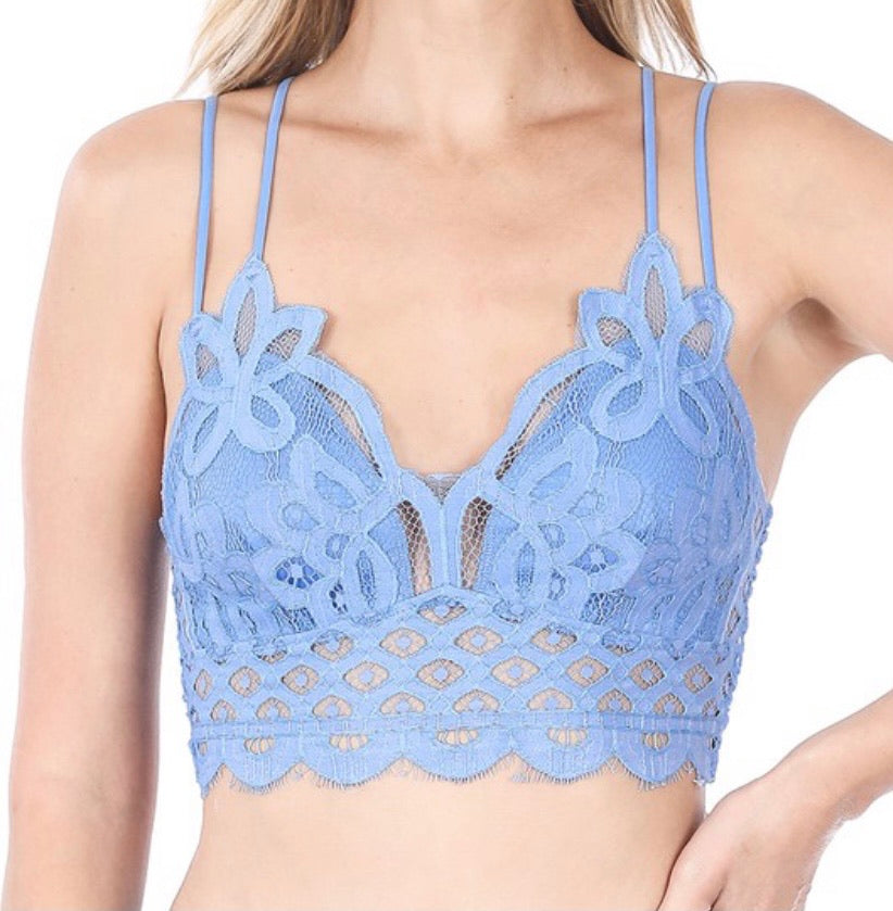 Lace Bralette with Bra Pads-Spring Blue – Sweet T's Boutique